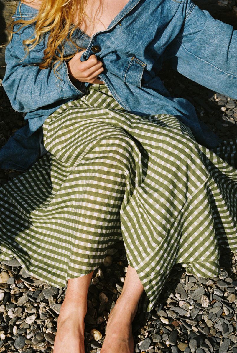 NEW IN • Maxi Wrap Skirt - Gingham Pea