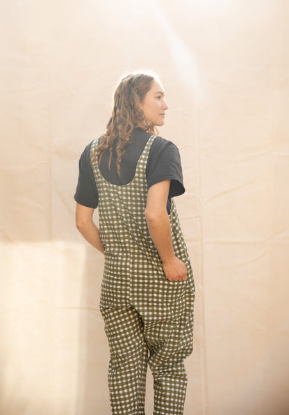 Gingham Dungarees - Pea