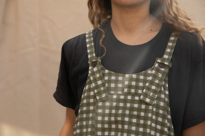 Gingham Dungarees - Pea