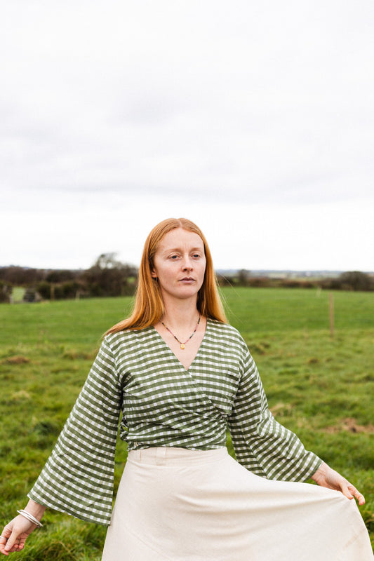 NEW IN • Wrap Top - Gingham Pea