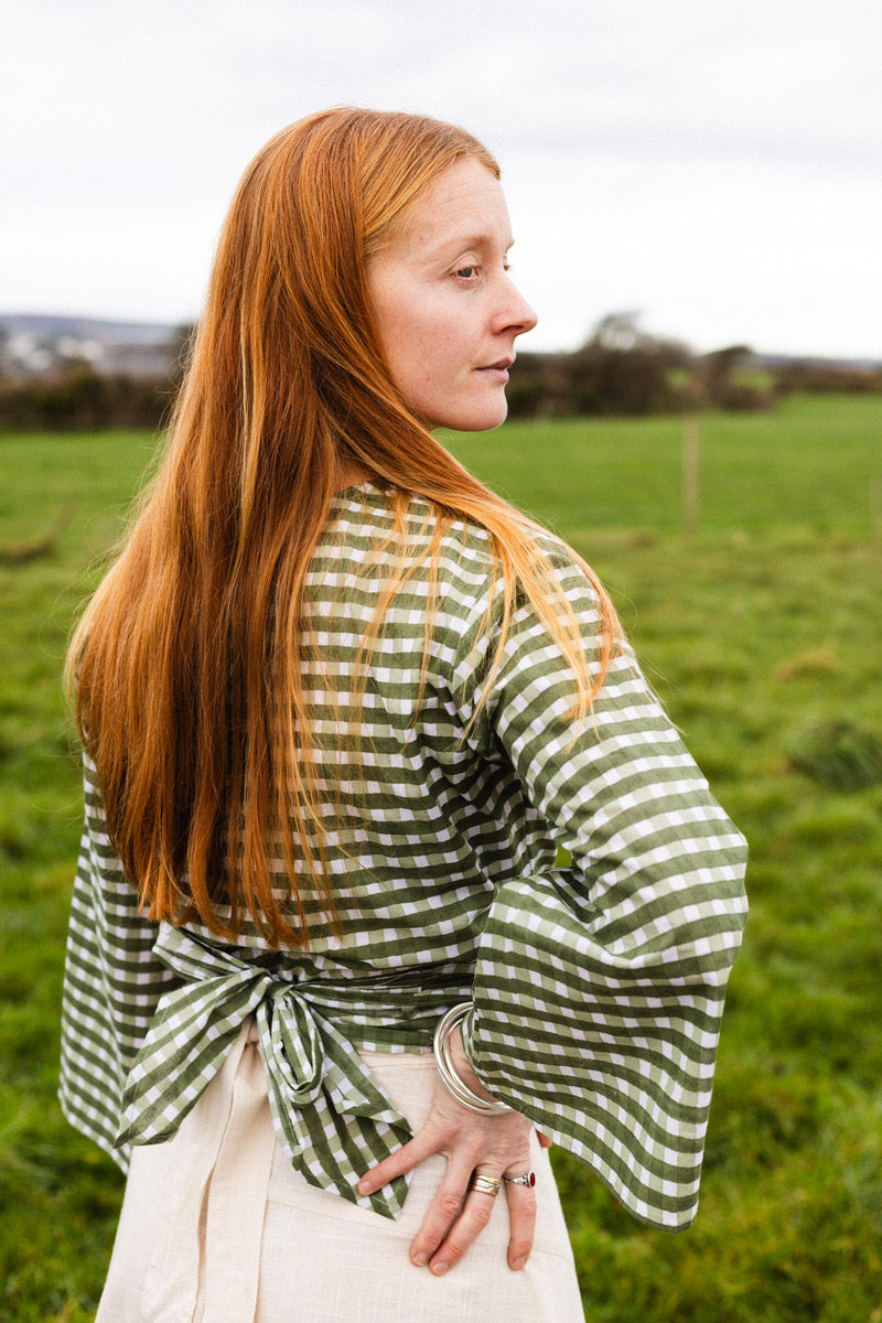 NEW IN • Wrap Top - Gingham Pea