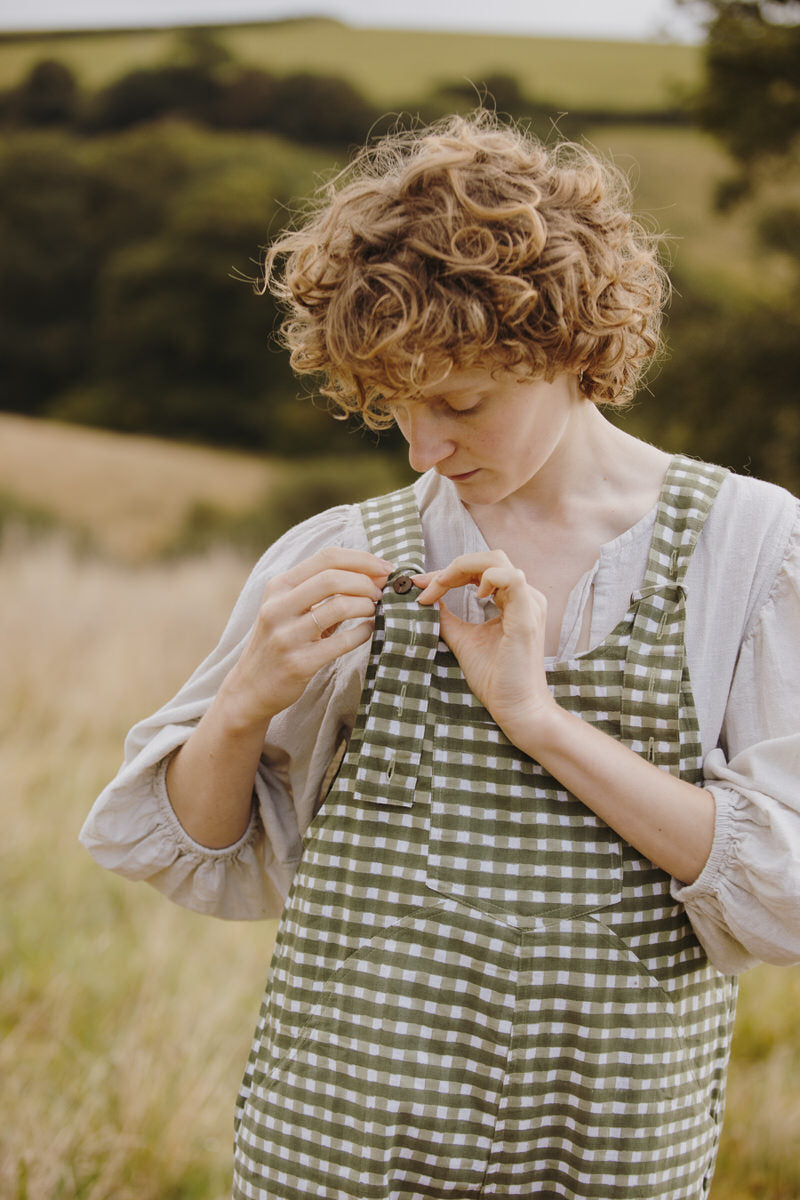 Gingham Dungarees - Pea