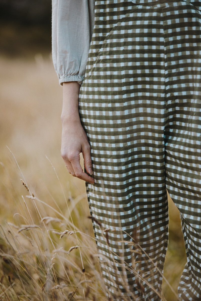 Gingham Dungarees - Pea