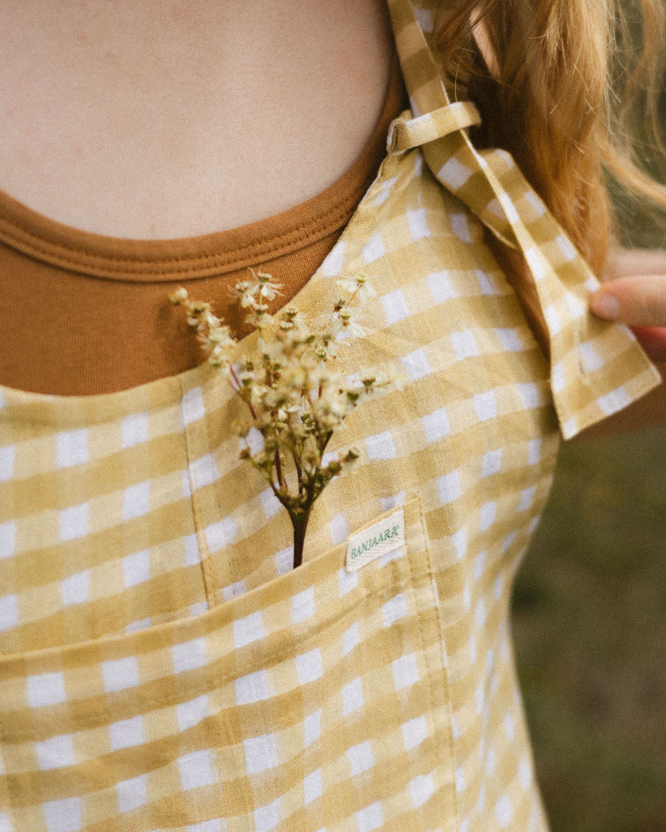 Gingham Dungarees - Lemon