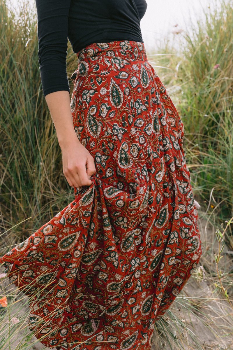 Long red 2024 wrap skirt