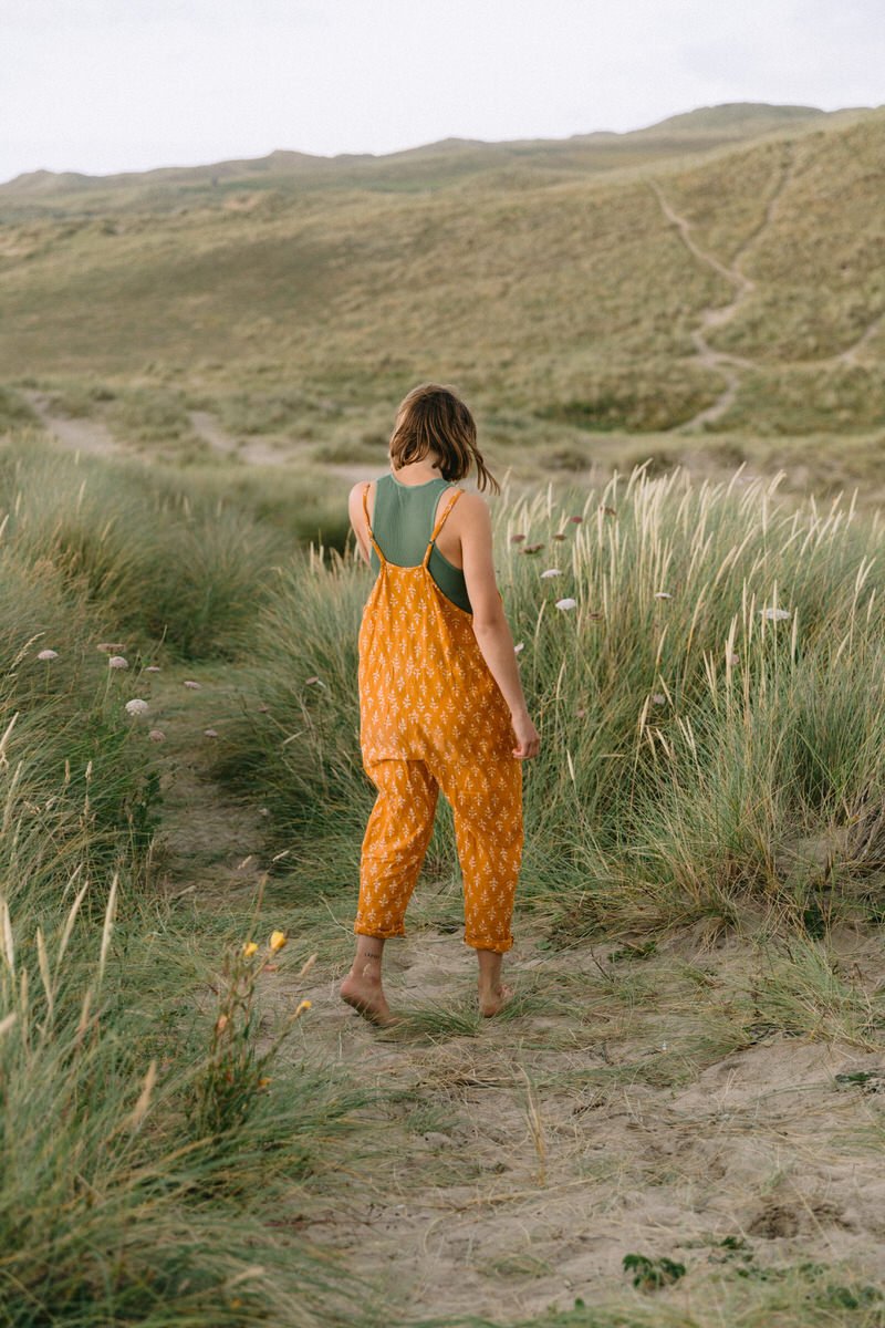 Turmeric Block Print Dungarees